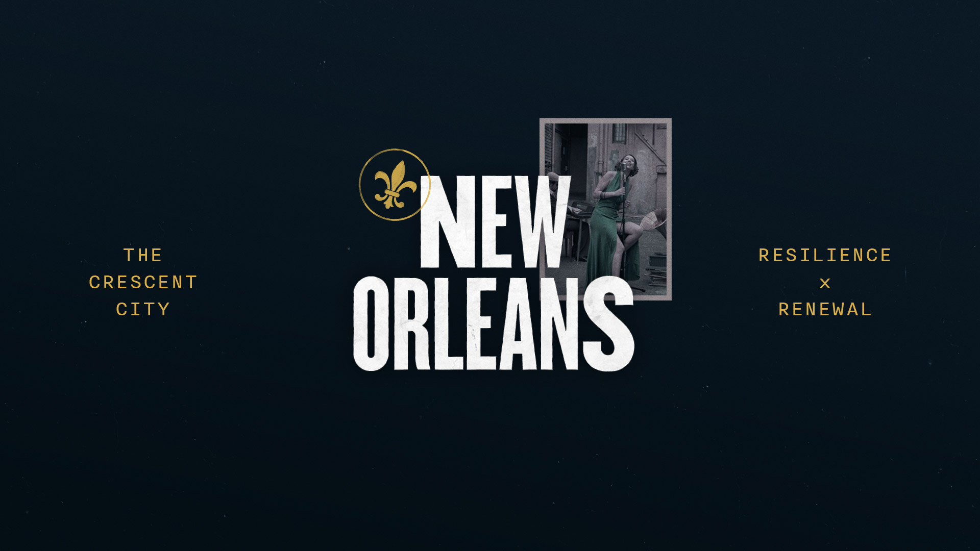 New Orleans wordmark lockup reading The Crescent City and Resilience times Renewal