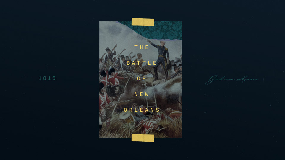 The Battle of New Orleans card for 1815, built on a period painting