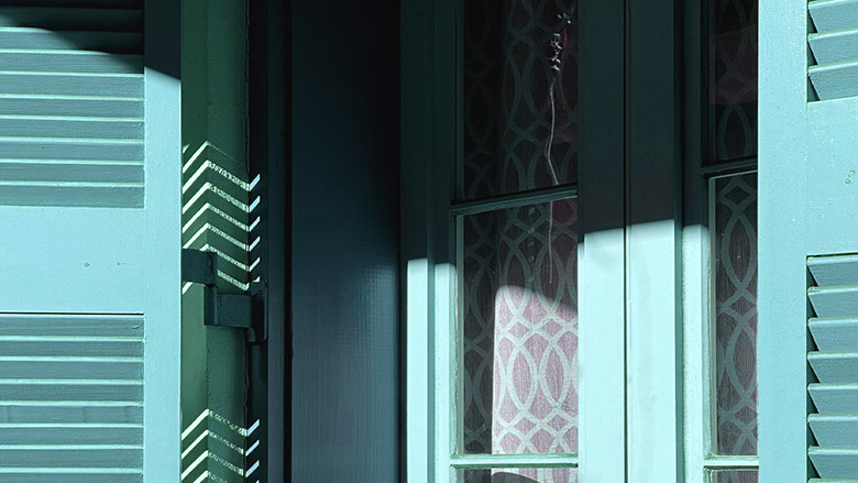 Teal French Quarter shutters used as a colour and texture reference for the palette