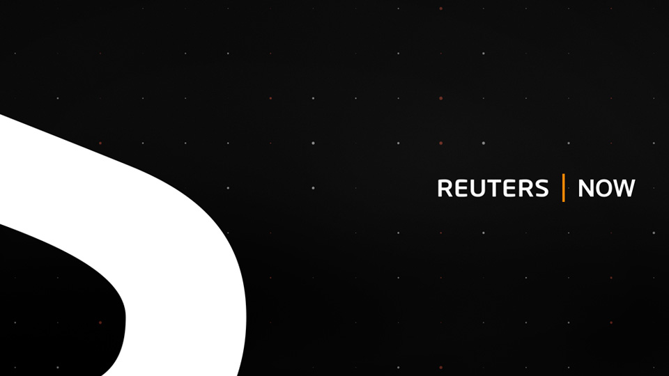 Reuters Now title card with the white brand curve on black