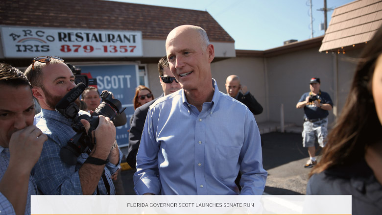 Lower third reading Florida Governor Scott launches senate run