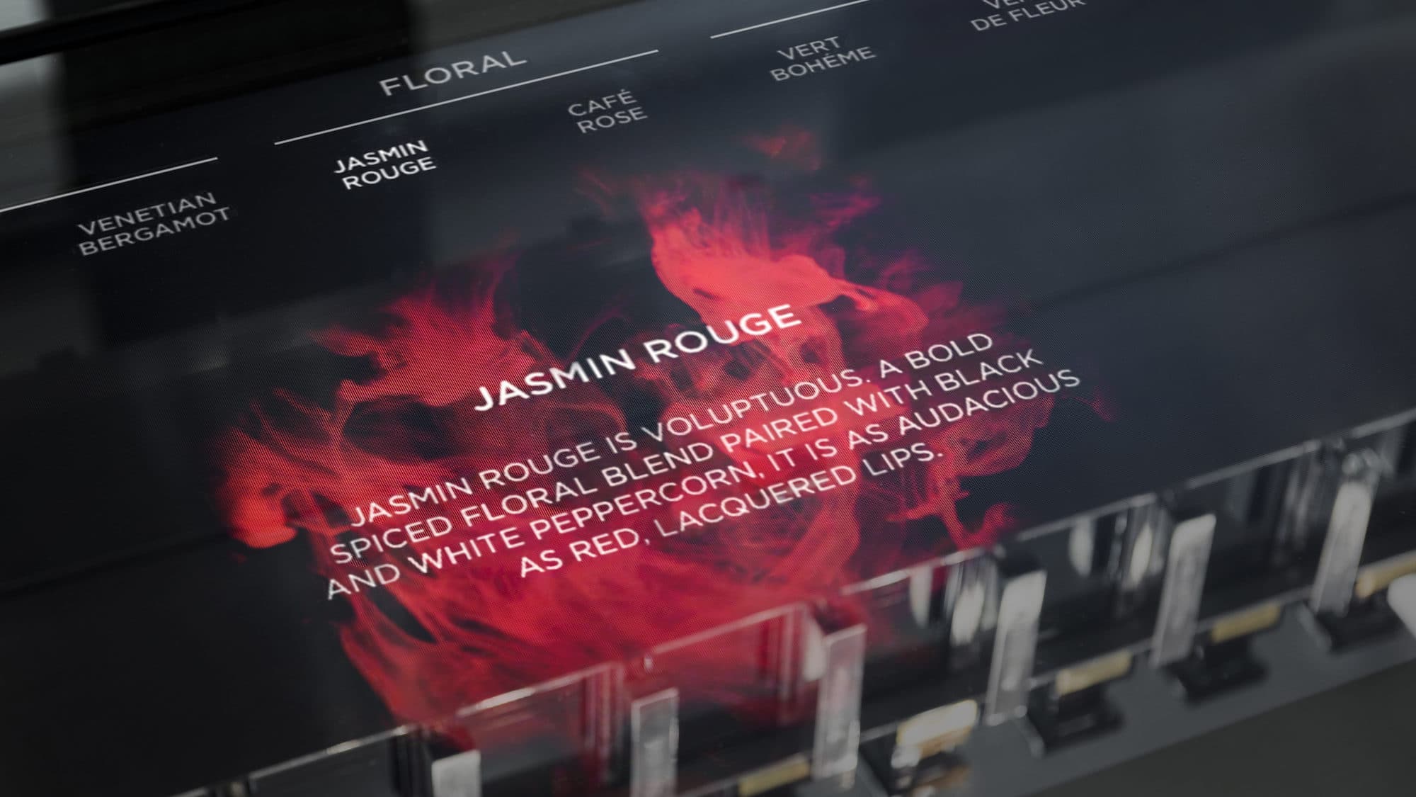 Jasmin Rouge screen Jasmin Rouge screen with the red ink bloom, fragrance description and scent family navigation